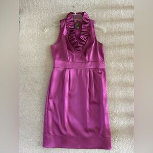 Taylor Dress Size 4, Ruffle Neck Satin Sheath Magenta Pink